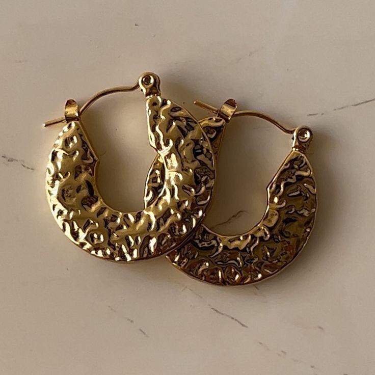 Hammered Gold Hoops Earrings