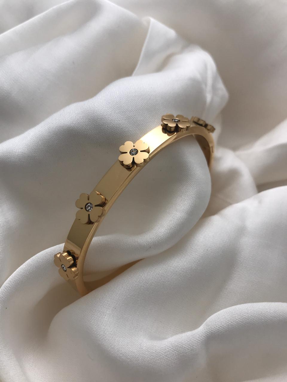 Gold Flower Studded Cuff Bracelet