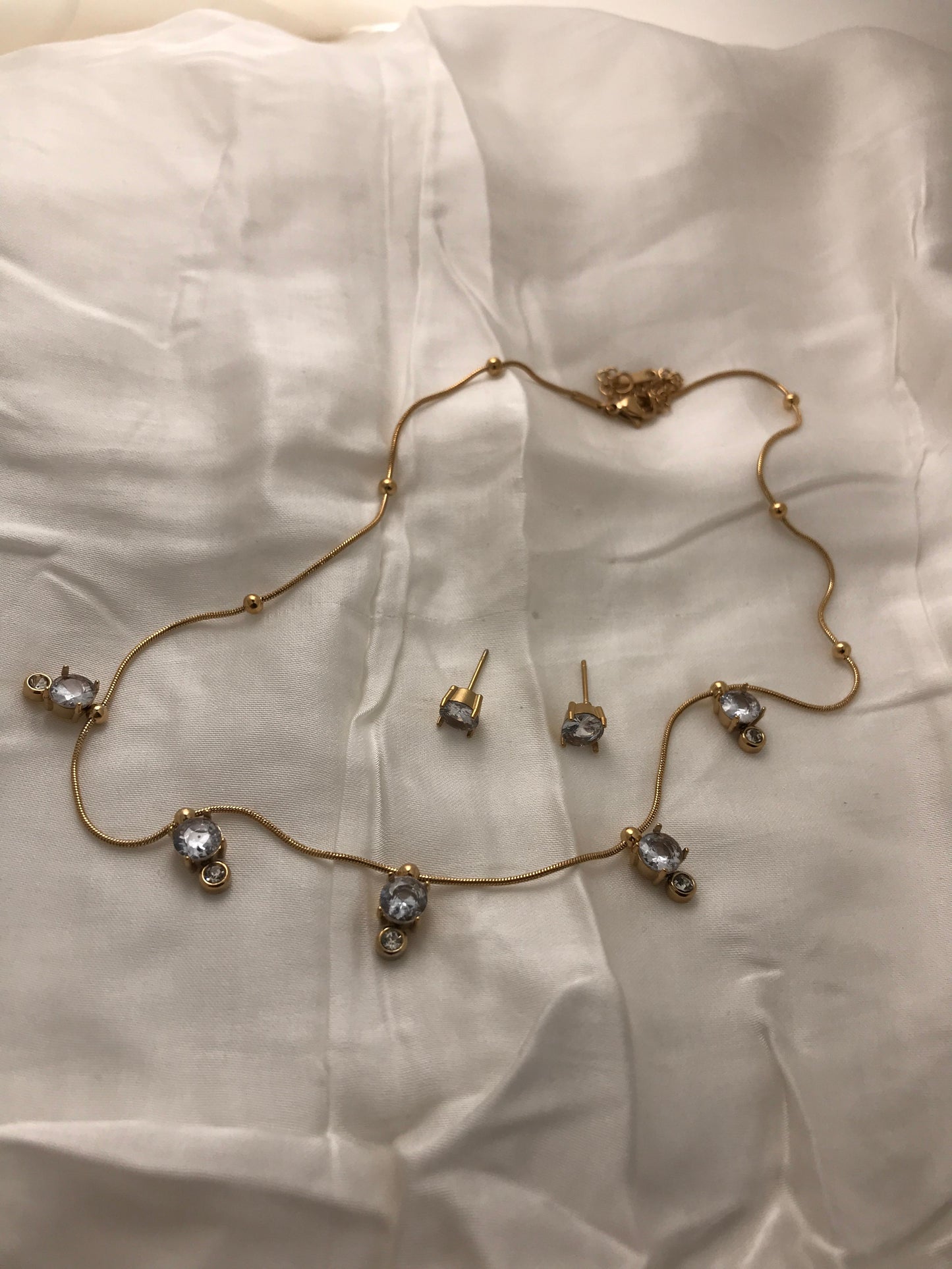 Gold Bezel Set Crystal Choker Necklace