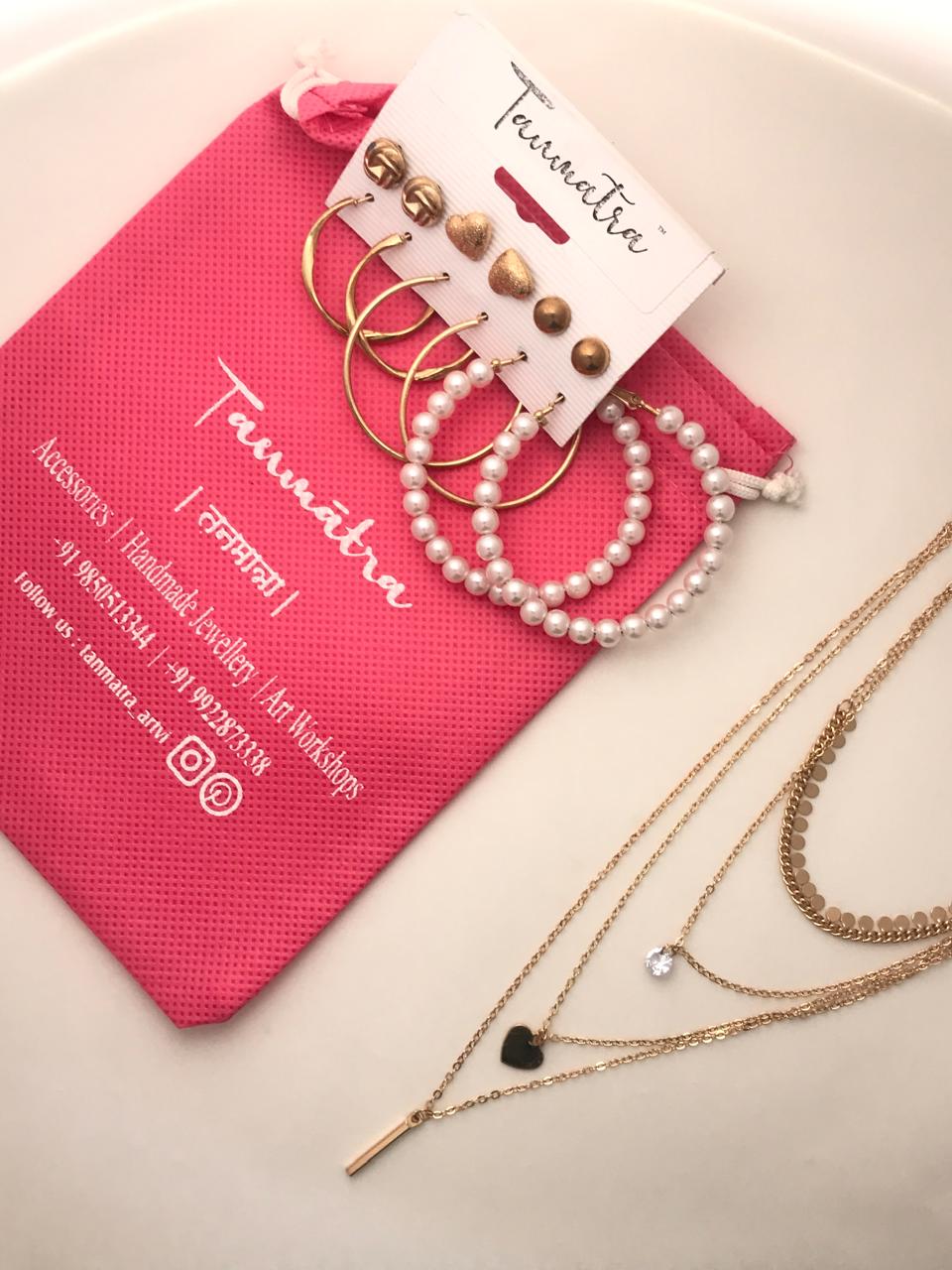 Gold Heart Necklace Combo - 4