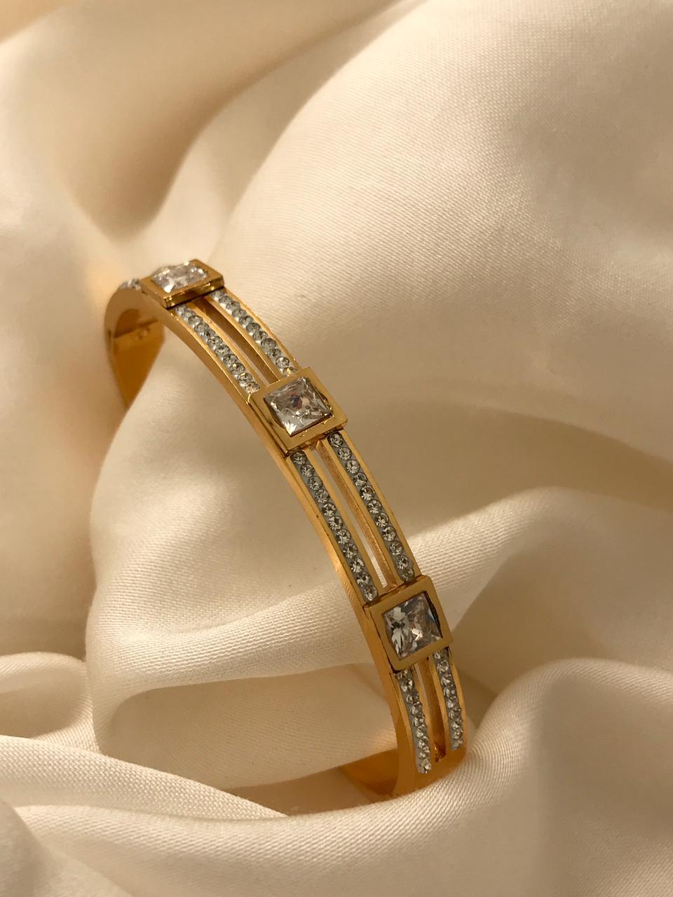 Gold Crystal Studded Square Motif Designer Bracelet