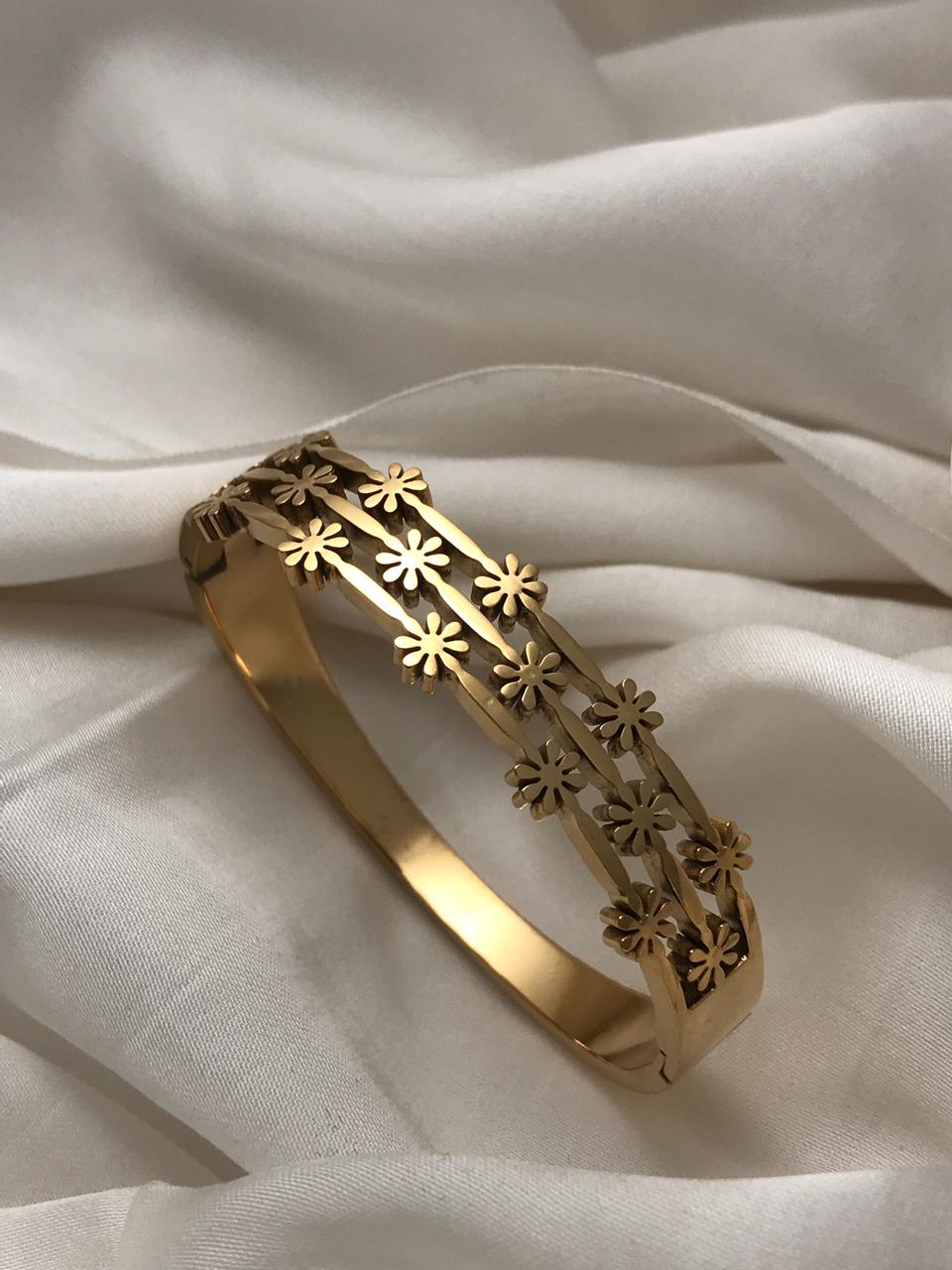 Gold Dainty Floral Cuf Bracelet