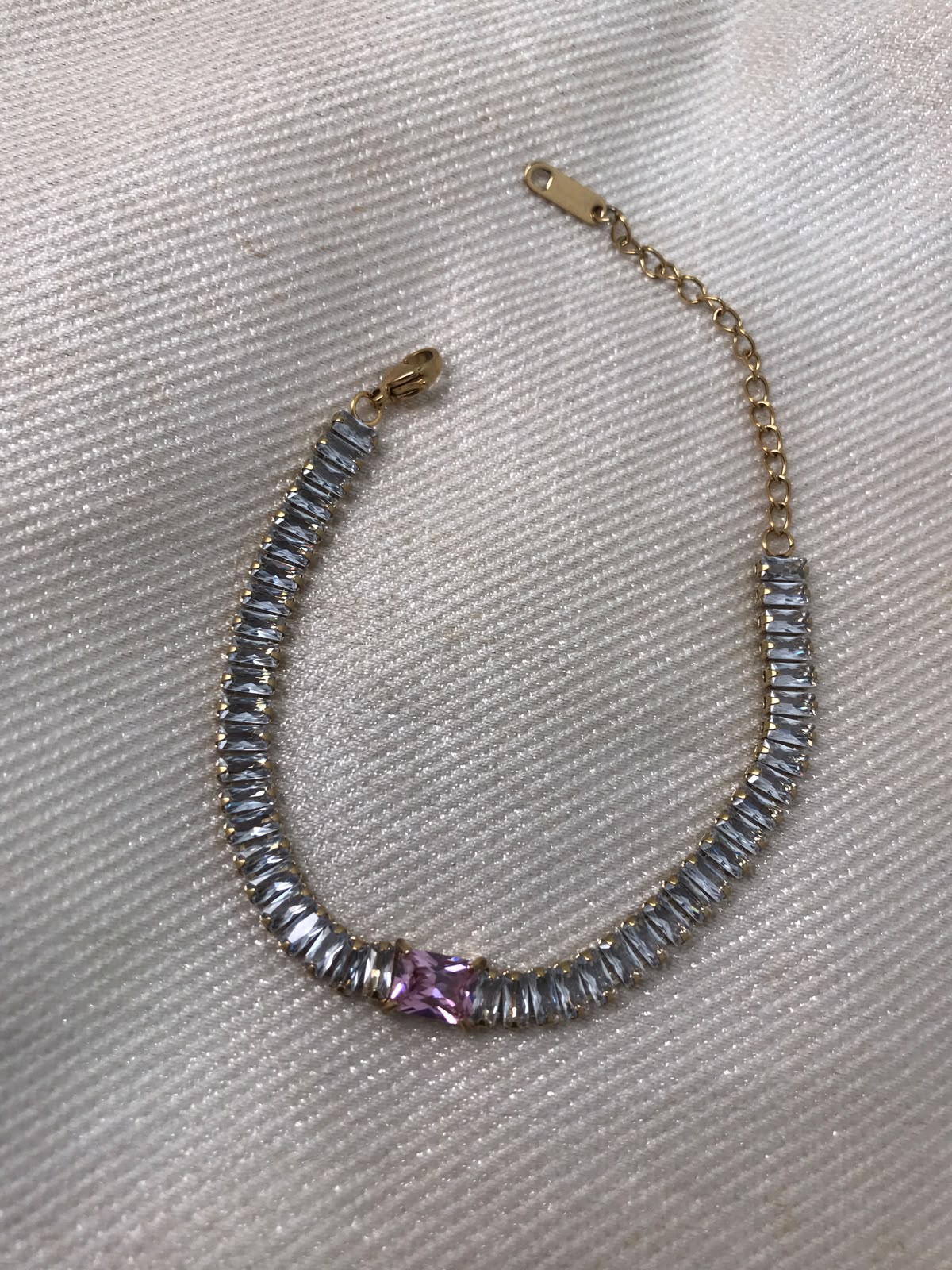 Gold-Plated Clear Crystal Baguette Tennis Bracelet