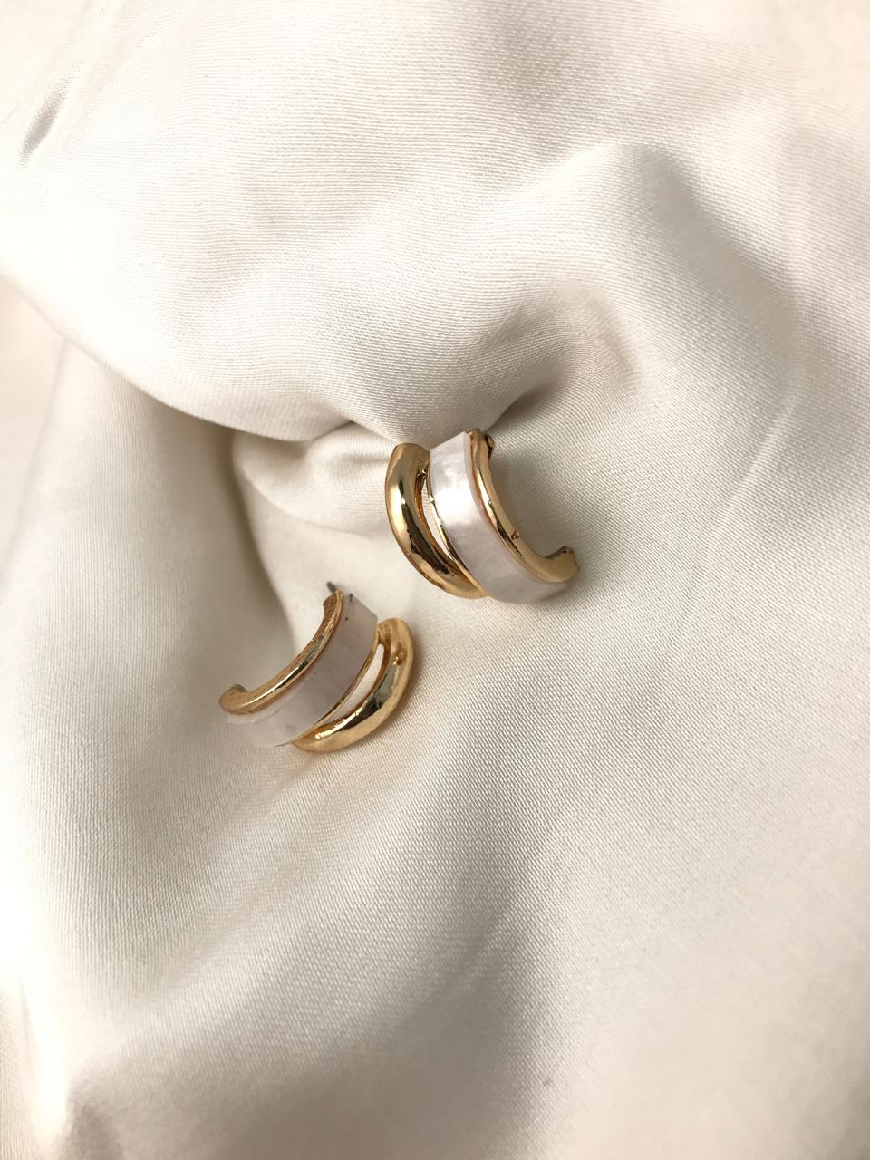 Gold-Plated White Enamel Double Half-Hoop Earrings