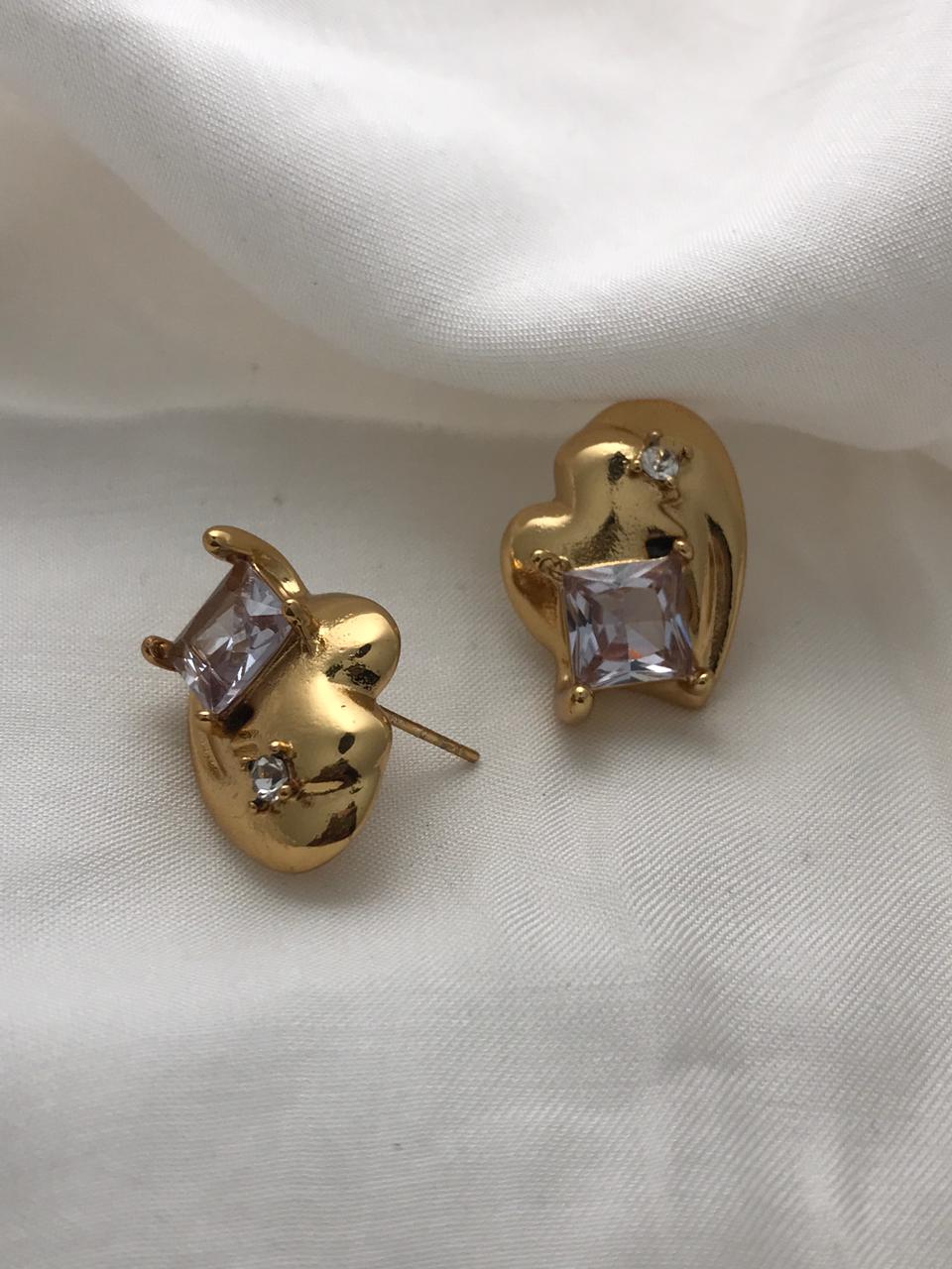 Gold-Tone Asymmetrical Heart Stud Earrings