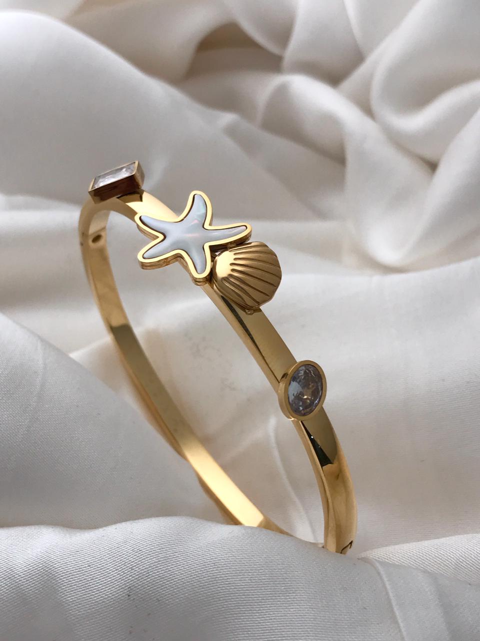 Gold Nautical-themed Hinged Bracelet