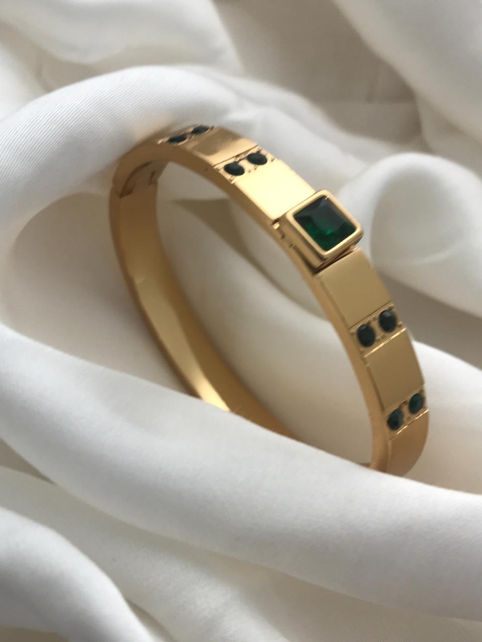 Geometric Rectangular Stone Cuff Bracelet