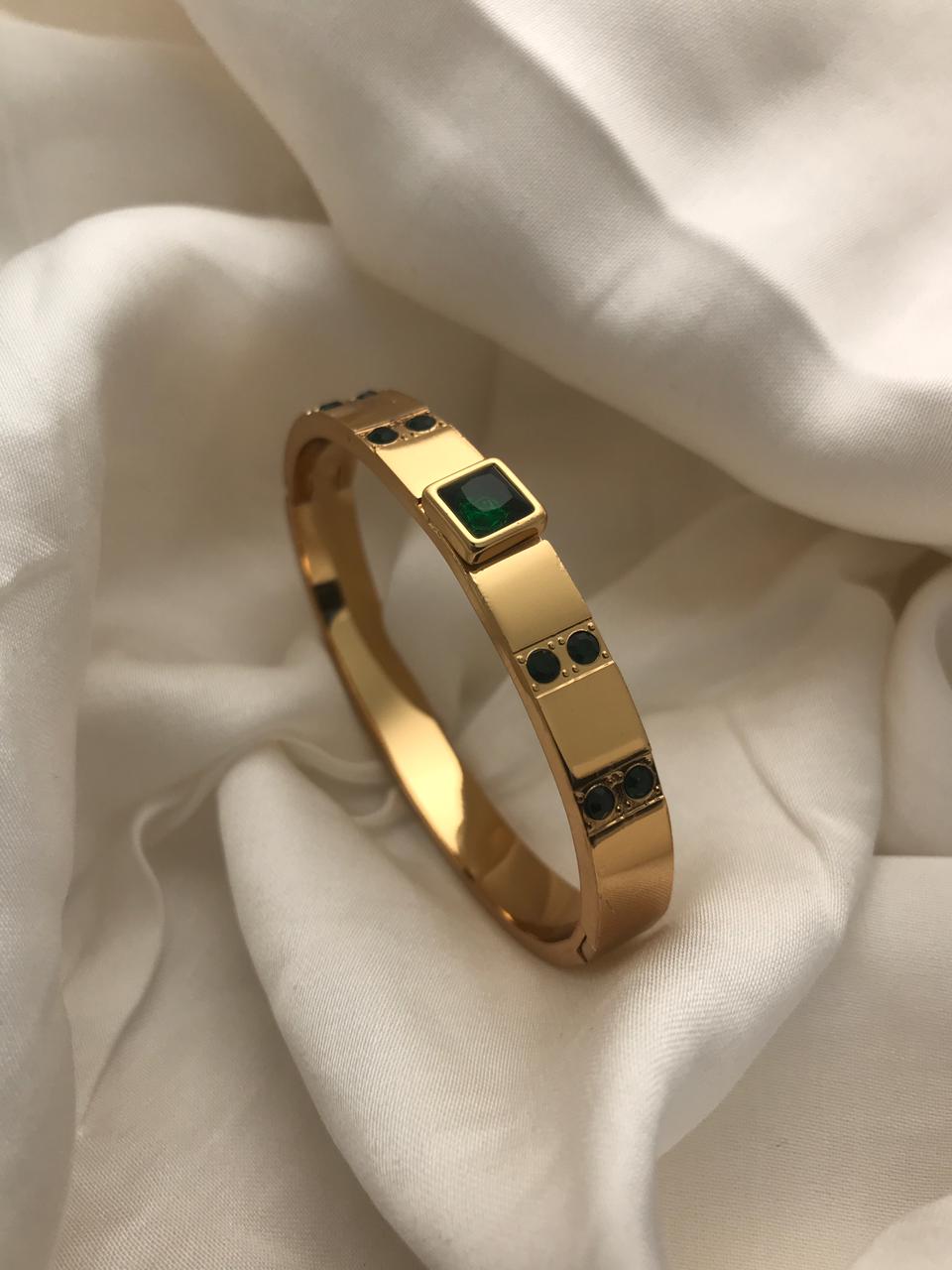 Geometric Rectangular Stone Cuff Bracelet