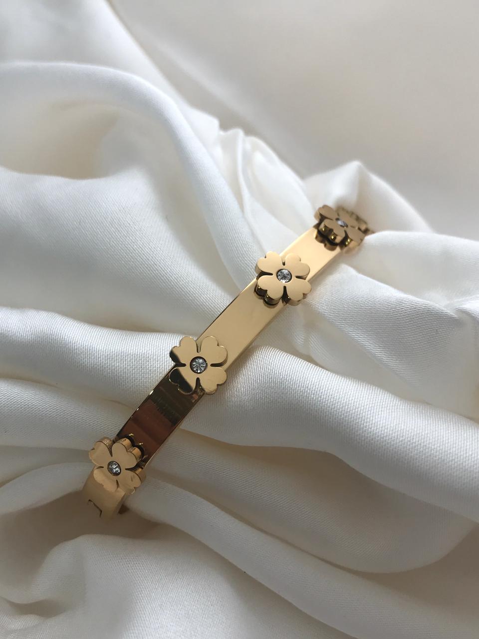 Gold Flower Studded Cuff Bracelet