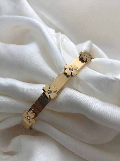 Gold Flower Studded Cuff Bracelet