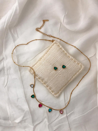 Gold-Tone Multi-color Heart Crystal Necklace