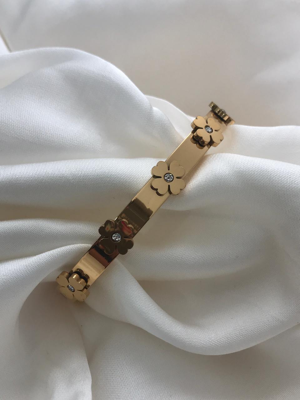 Gold Flower Studded Cuff Bracelet