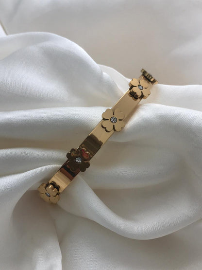 Gold Flower Studded Cuff Bracelet