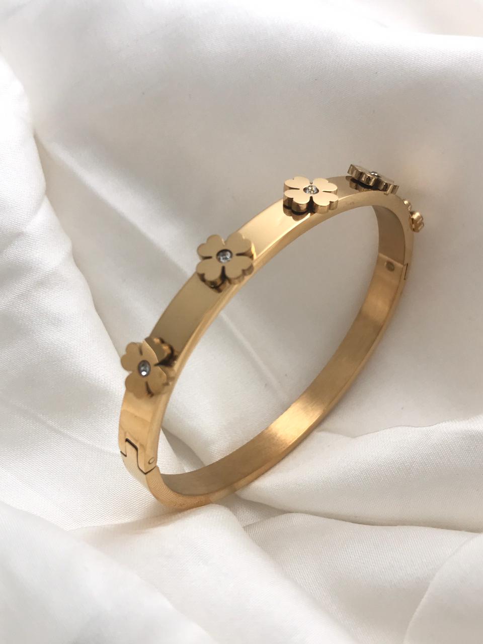 Gold Flower Studded Cuff Bracelet