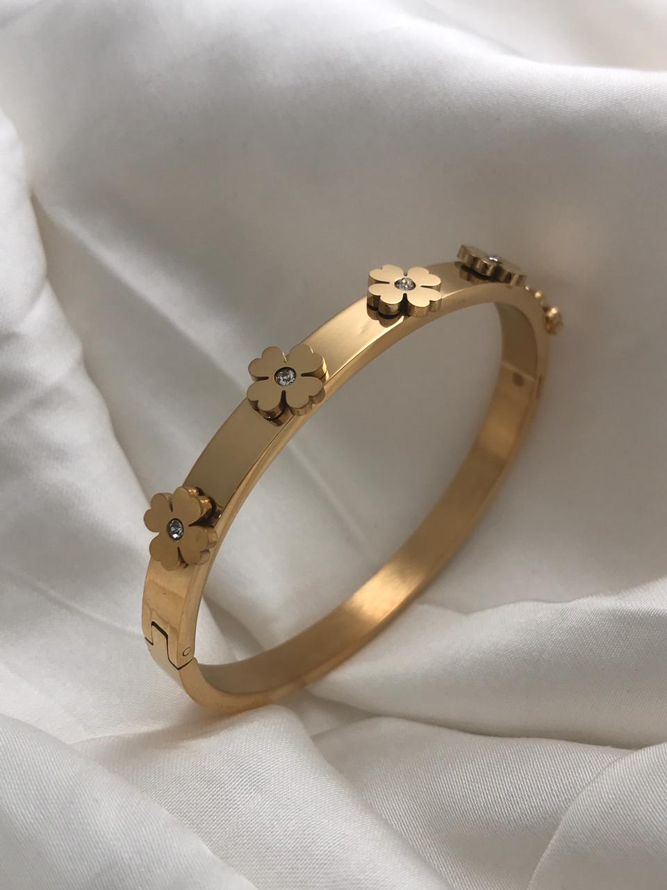 Gold Flower Studded Cuff Bracelet