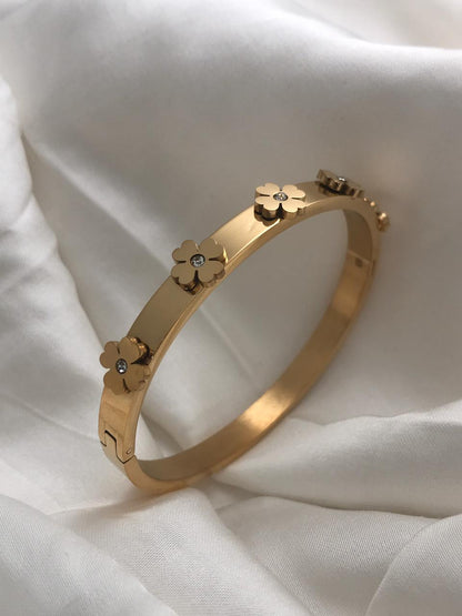 Gold Flower Studded Cuff Bracelet