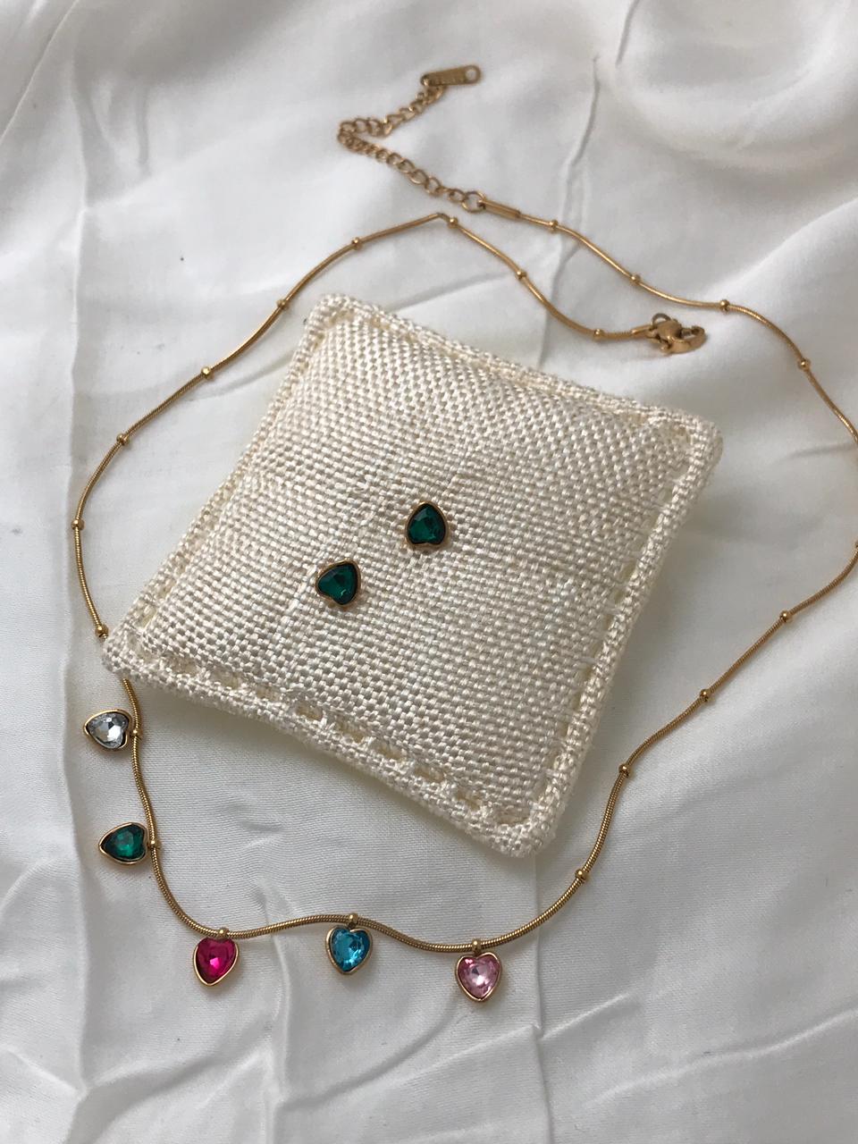 Gold-Tone Multi-color Heart Crystal Necklace