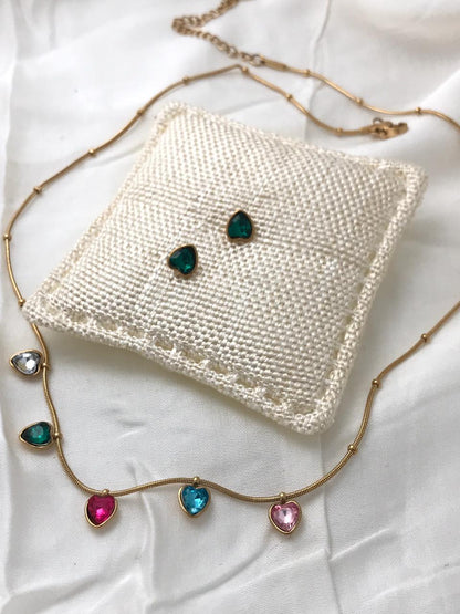 Gold-Tone Multi-color Heart Crystal Necklace