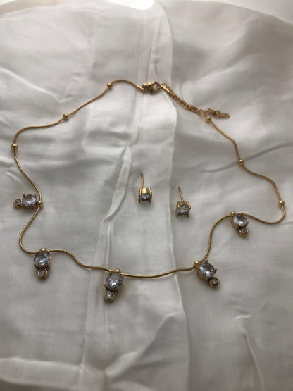 Gold Bezel Set Crystal Choker Necklace