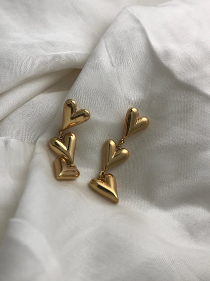 Gold Heart Dangle Earrings