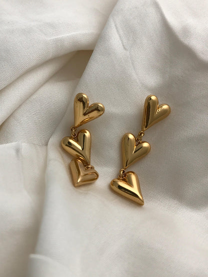 Gold Heart Dangle Earrings