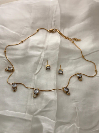 Gold Bezel Set Crystal Choker Necklace