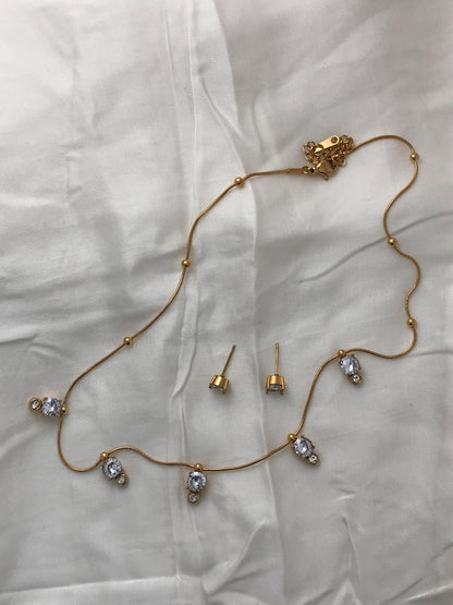 Gold Bezel Set Crystal Choker Necklace