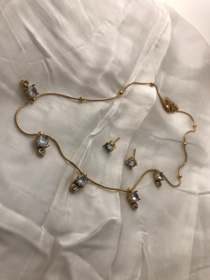 Gold Bezel Set Crystal Choker Necklace