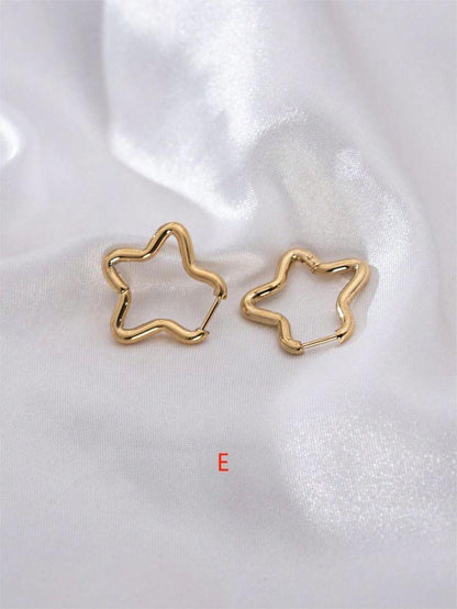 Gold Star Shaped Hoops Earrings