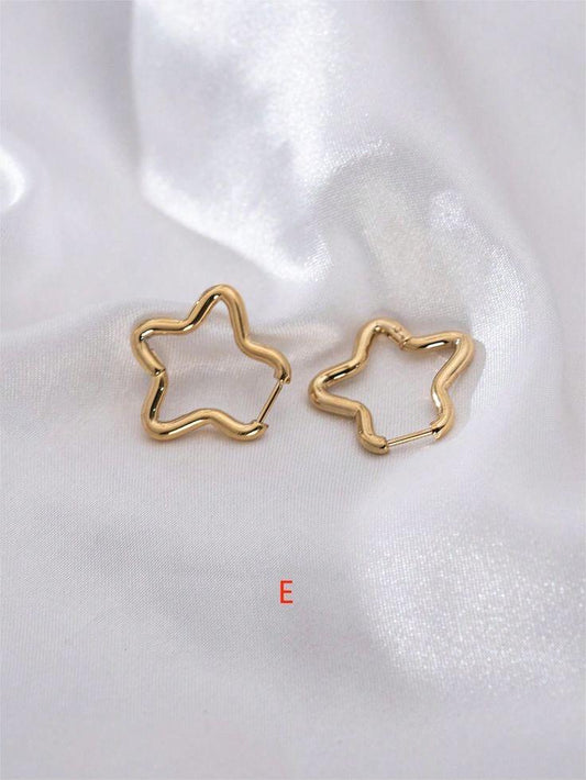 Gold Star Shaped Hoops Earrings