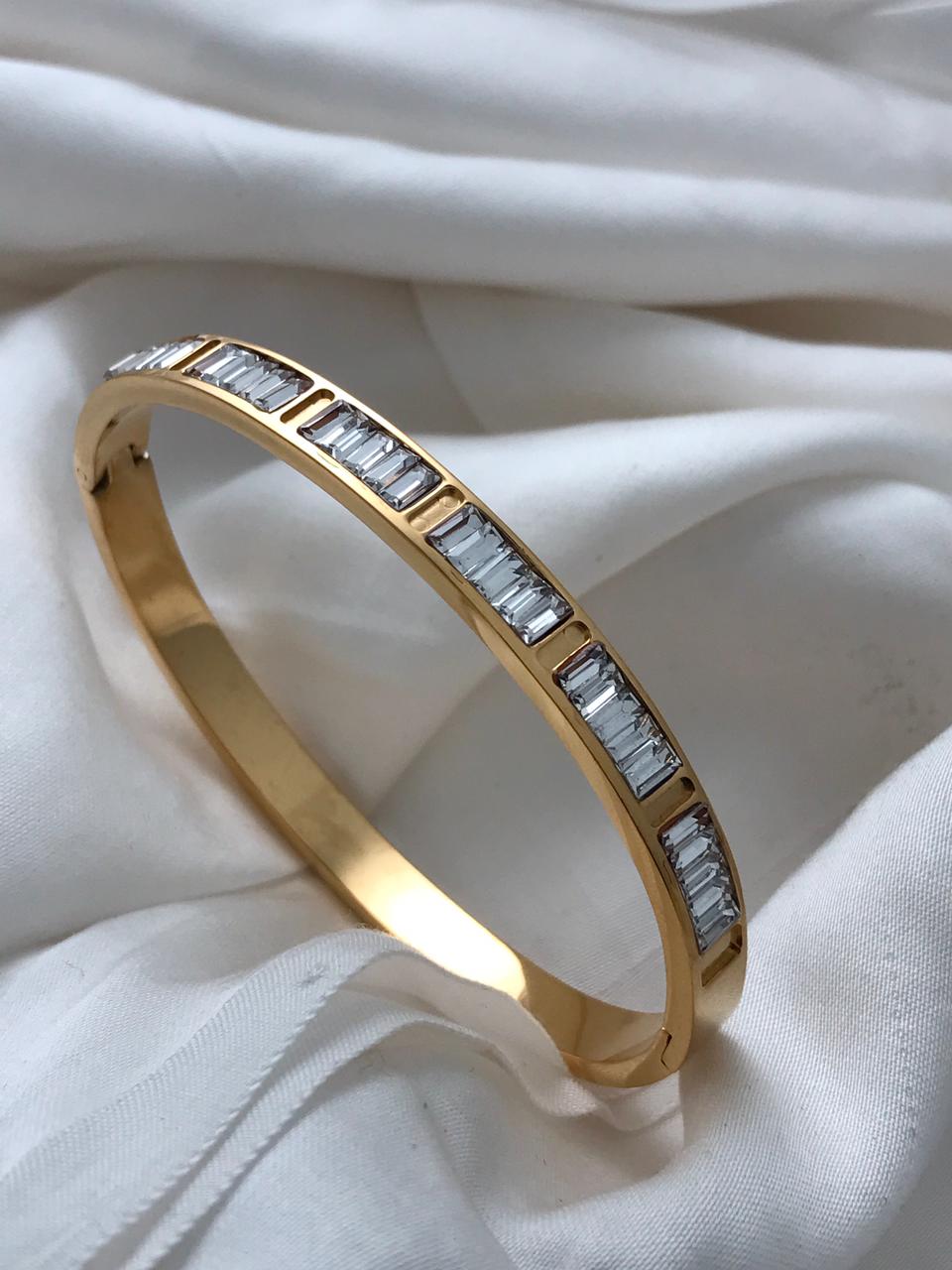 Gold Baguette-cut Cubic Zirconia Bracelet