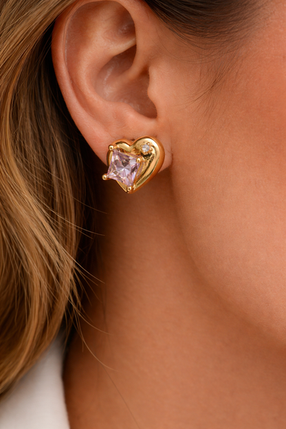 Gold-Tone Asymmetrical Heart Stud Earrings