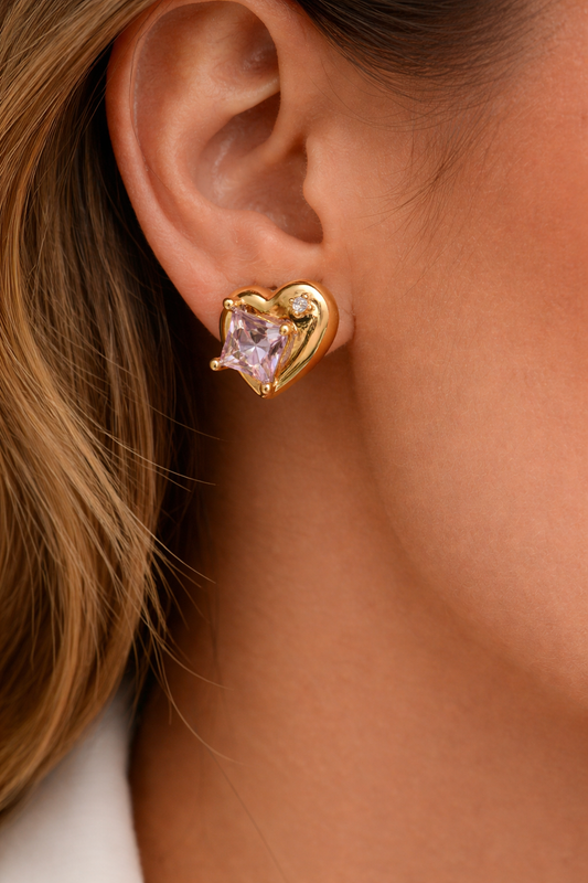 Gold-Tone Asymmetrical Heart Stud Earrings