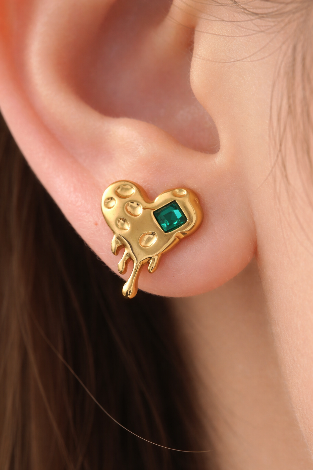Gold-Tone Textured Heart Stud Earrings
