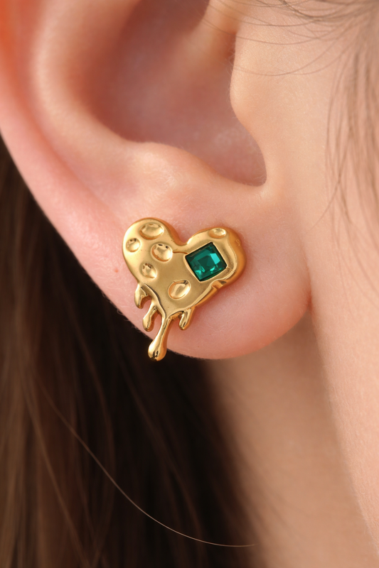 Gold-Tone Textured Heart Stud Earrings