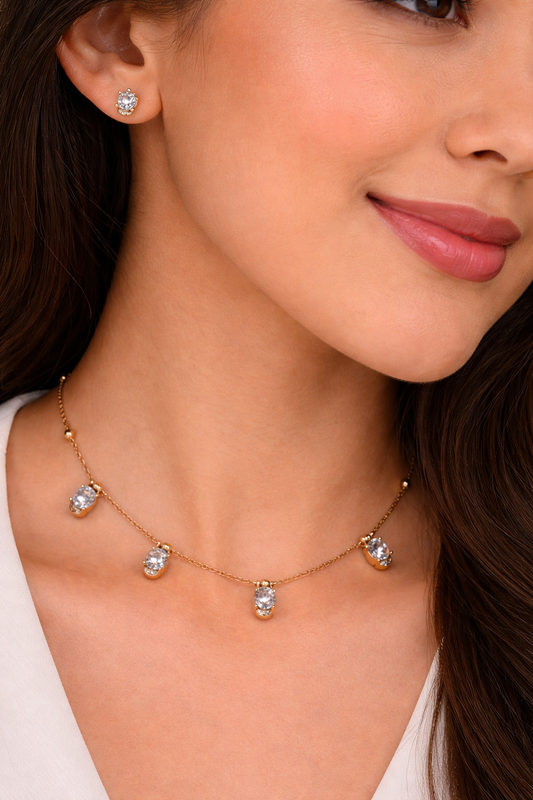 Gold Bezel Set Crystal Choker Necklace