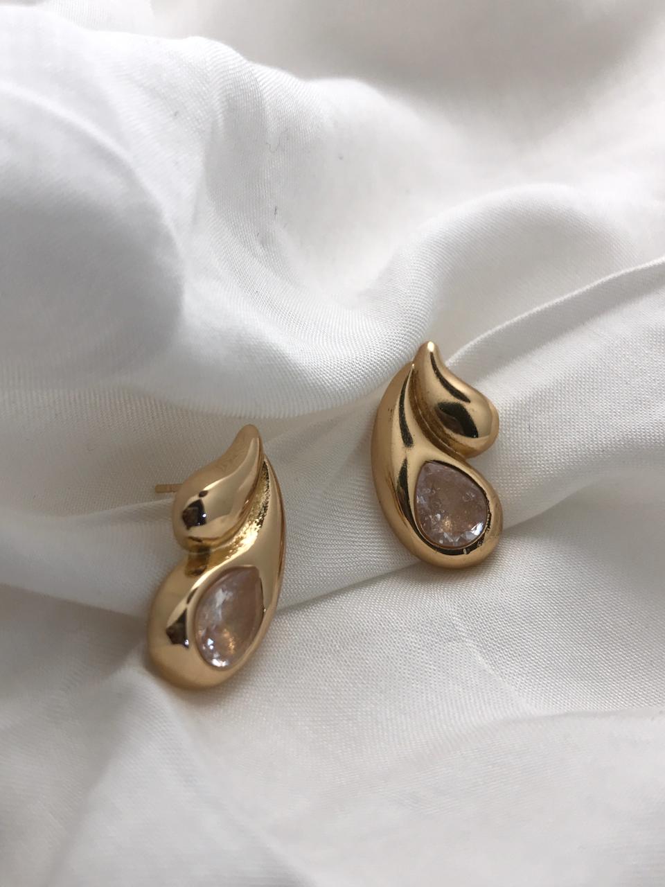 Gold Flame Teardrop Crystal Earrings