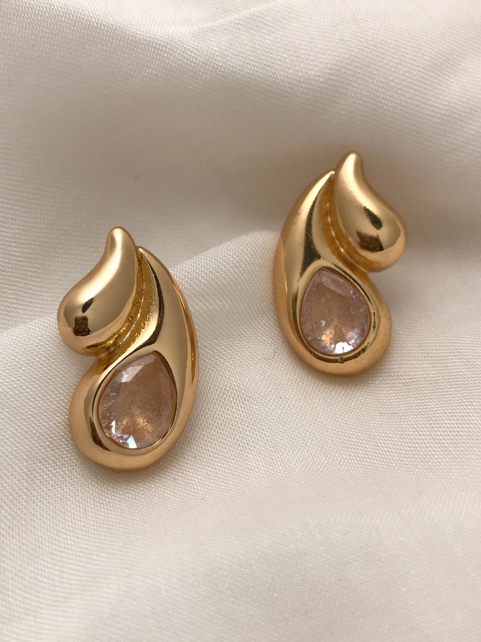 Gold Flame Teardrop Crystal Earrings