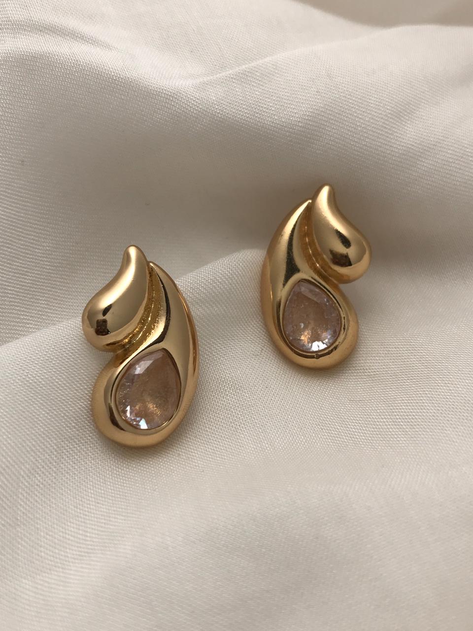 Gold Flame Teardrop Crystal Earrings
