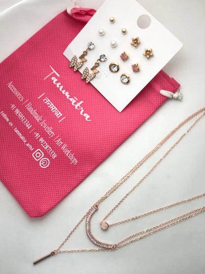Diamond Hexagon Layered Necklace Combo- 2