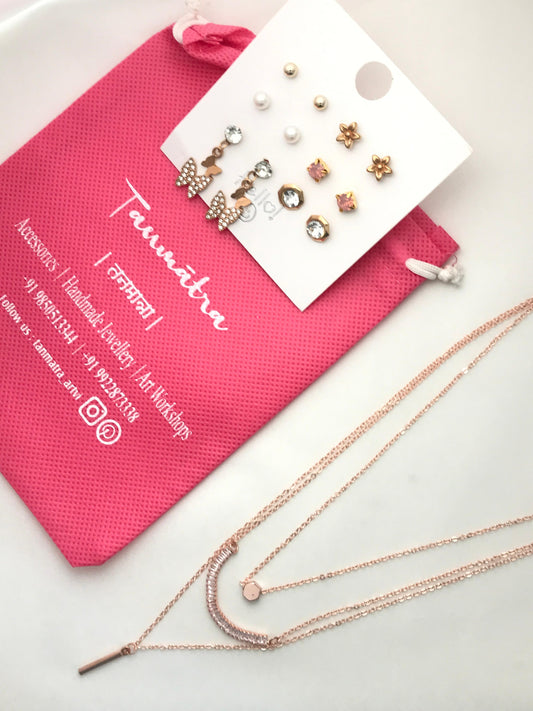 Diamond Hexagon Layered Necklace Combo- 2