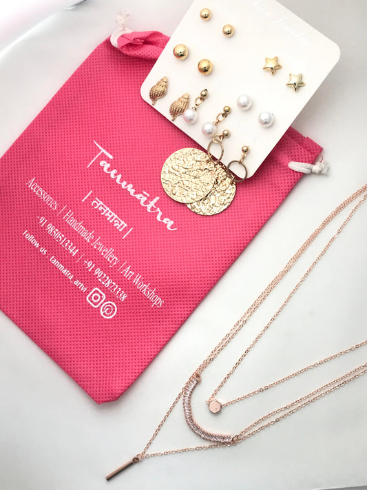 Diamond Hexagon Layered Necklace Combo- 3