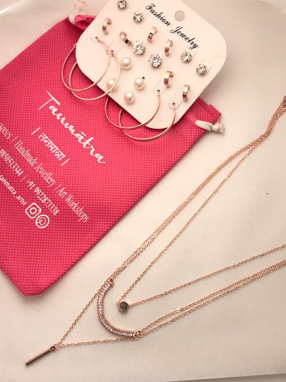 Diamond Hexagon Layered Necklace Combo- 4
