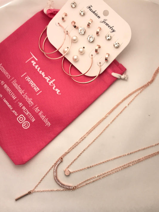 Diamond Hexagon Layered Necklace Combo- 4