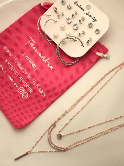 Diamond Hexagon Layered Necklace Combo- 5