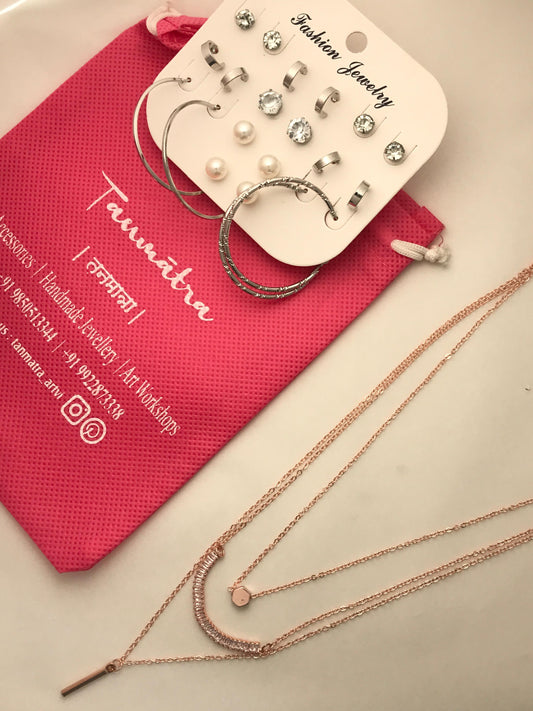 Diamond Hexagon Layered Necklace Combo- 5