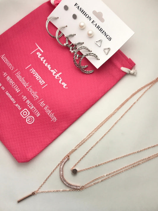 Diamond Hexagon Layered Necklace Combo- 6