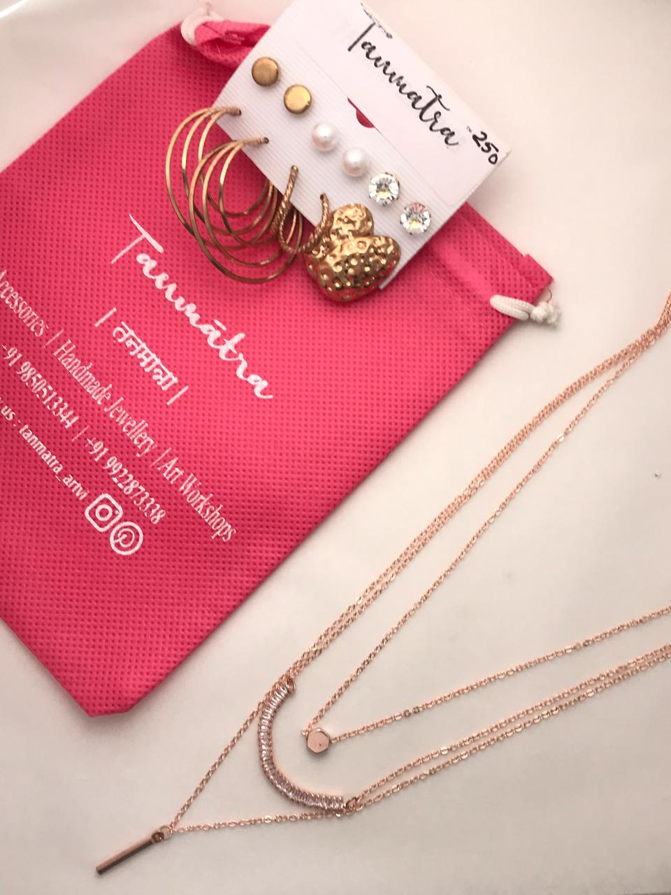 Diamond Hexagon Layered Necklace Combo- 7