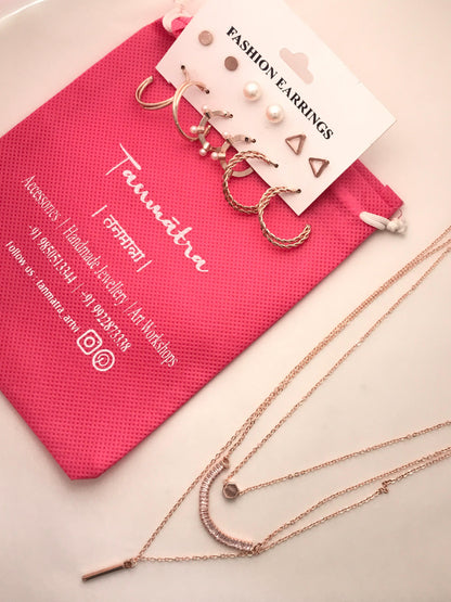 Diamond Hexagon Layered Necklace Combo- 9