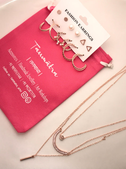 Diamond Hexagon Layered Necklace Combo- 9